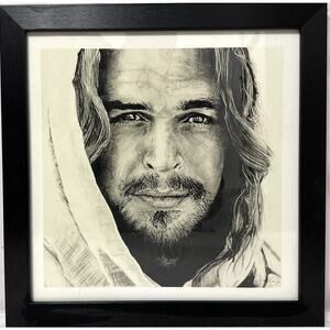 Jordan O’Hare Jesus Portrait Print Framed 16x16” Black Frame Inspirational Art